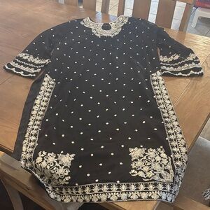 Chic Black Saree with White Embroidery